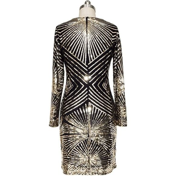 ✨ Art Deco Flapper Great Gatsby Roaring 1920s Retro Gold Sequin Dress SIZE M NWT - Picture 5 of 11